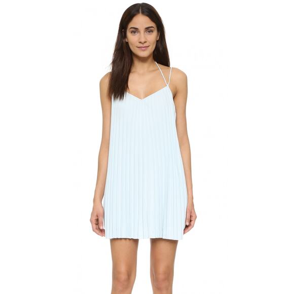 Club Monaco Plumina Pleated Mini Shift Dress V Neck Tie Strap Blue - Picture 1 of 12